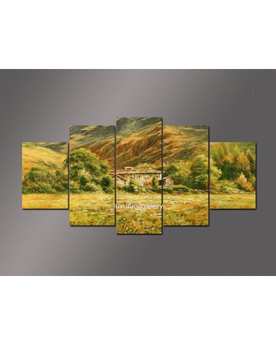 ציור חמישה חלקים של בית בשדה חיטה למרגלות ההר 